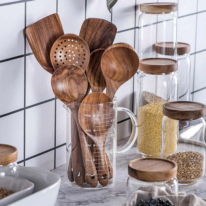 7 set of Teak Natural Wood Cooking spoons - lafenora