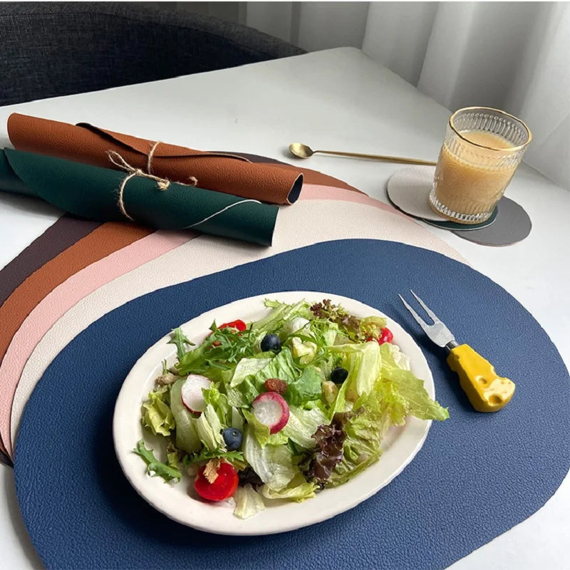 4-Pack Faux Leather Oval Placemats – Washable, Non-Slip, Oil-Proof &amp; Stain-Resistant Table Mats - lafenora