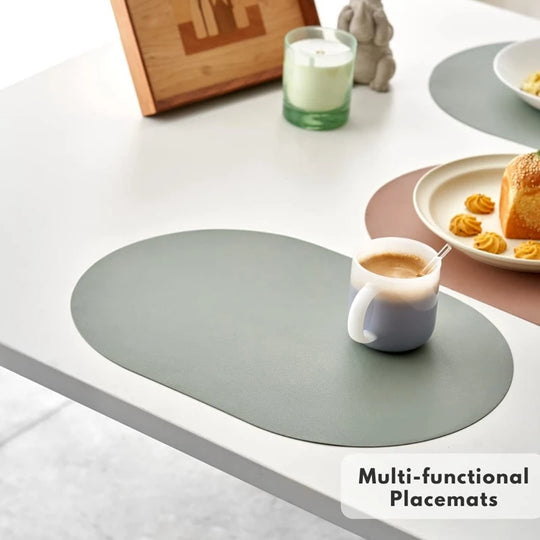 4-Pack Faux Leather Oval Placemats – Washable, Non-Slip, Oil-Proof &amp; Stain-Resistant Table Mats - lafenora