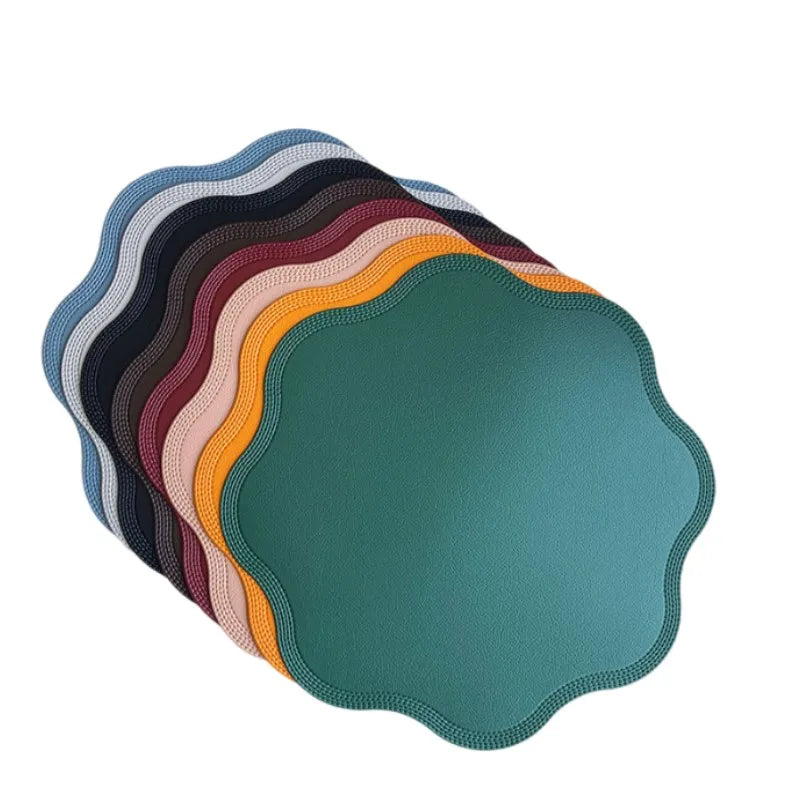 Set of 4 Flower Shaped Waterproof Placemats for Dining Table PU Washable Table Mats Christmas Kitchen Accessories - lafenora