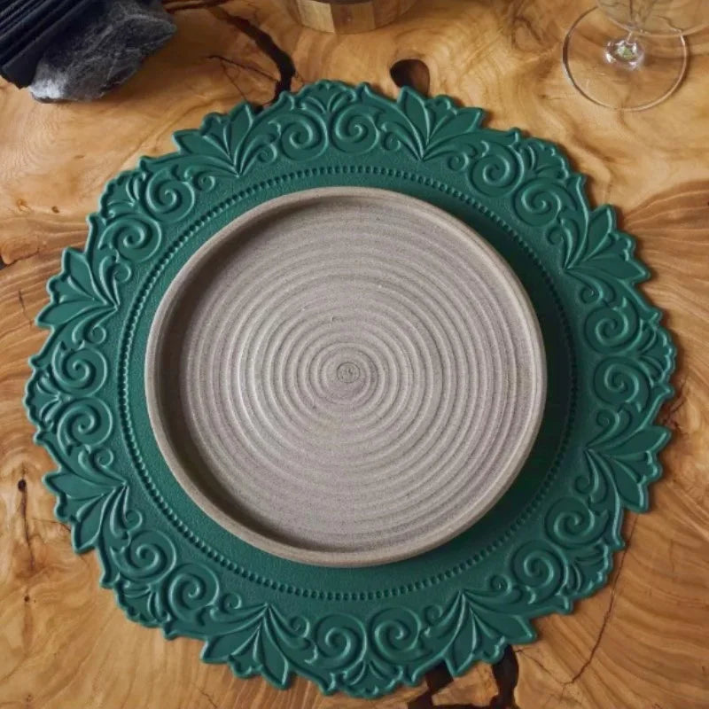 Round PU Faux Leather Placemats 38cm Heat-Resistant Non-Slip Table Mats 4-Pack - lafenora