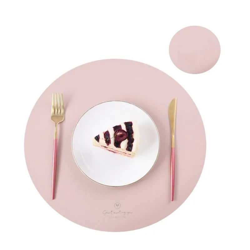 4Pcs PU Round Placemats & Coasters Set Waterproof Heat-Resistant Washable Table Mats - lafenora