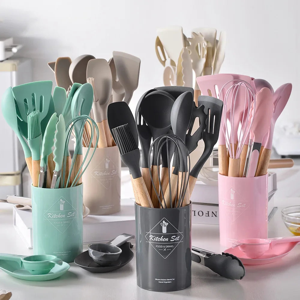 12pcs Silicone Non-Stick Cooking Utensil Set - lafenora