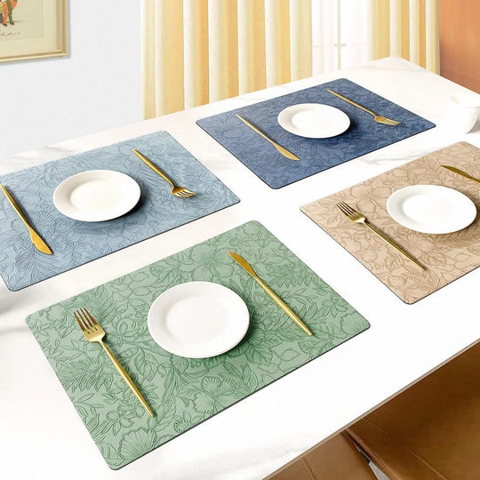 Leather Placemats Heat-Resistant Washable Dining Table Mats Waterproof &amp; Non-Slip - lafenora