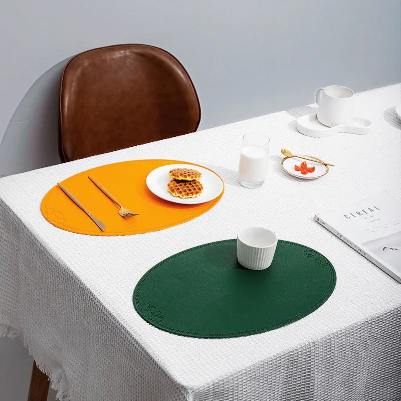 Set of 4 Vintage Oval PU Leather Placemats – Waterproof & Heat-Resistant Table Mats - lafenora