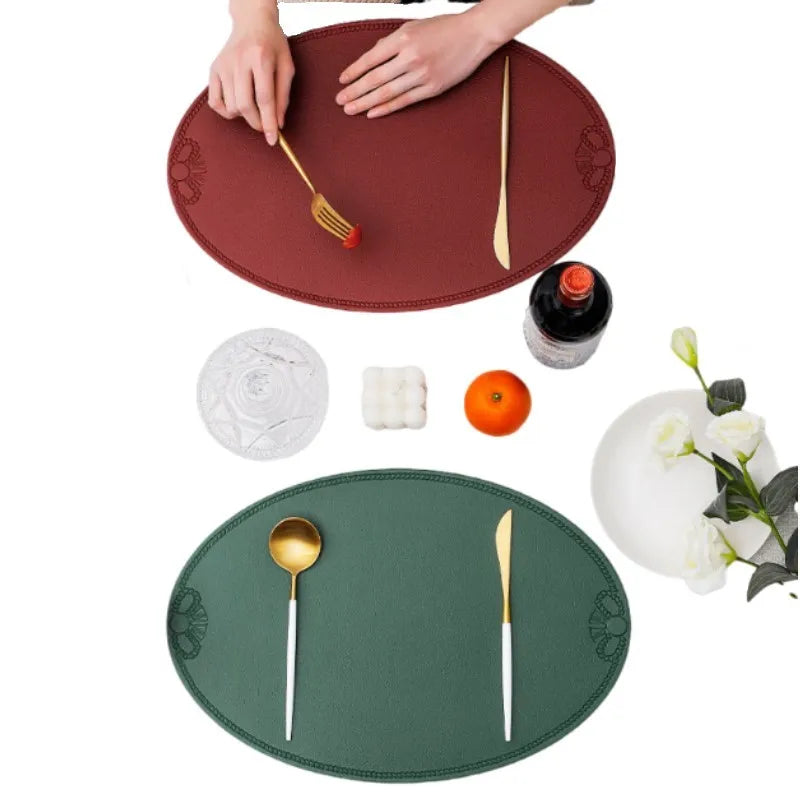 Set of 4 Vintage Oval PU Leather Placemats – Waterproof & Heat-Resistant Table Mats - lafenora