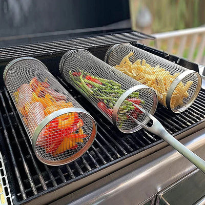 Stainless Steel BBQ Rolling Grilling Basket Wire Mesh