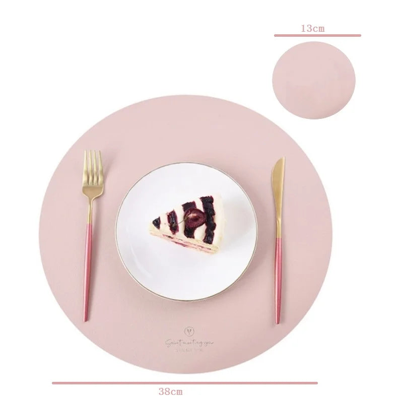 4Pcs PU Round Placemats & Coasters Set Waterproof Heat-Resistant Washable Table Mats - lafenora