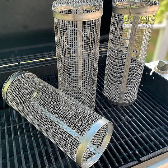 Stainless Steel BBQ Rolling Grilling Basket Wire Mesh - lafenora