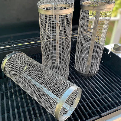 Stainless Steel BBQ Rolling Grilling Basket Wire Mesh