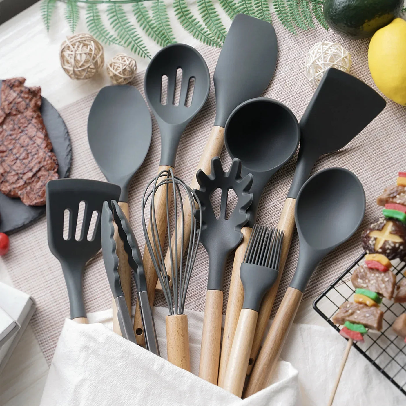 12pcs Silicone Non-Stick Cooking Utensil Set - lafenora