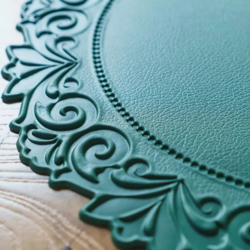 Round PU Faux Leather Placemats 38cm Heat-Resistant Non-Slip Table Mats 4-Pack - lafenora