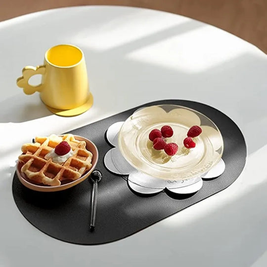 4-Pack Faux Leather Oval Placemats – Washable, Non-Slip, Oil-Proof &amp; Stain-Resistant Table Mats - lafenora