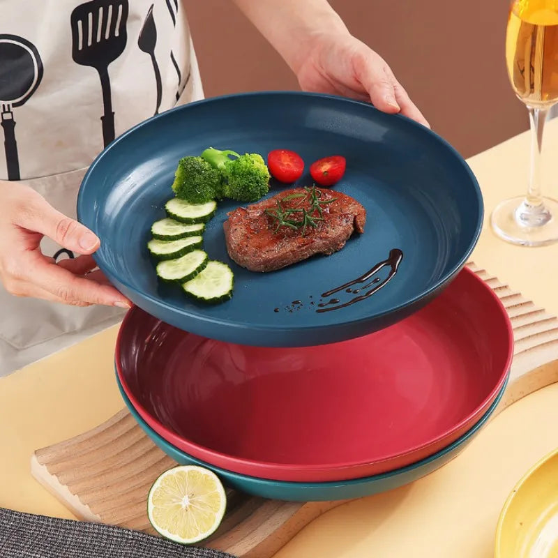 Unbreakable Dinner Plates Cafeteria Reusable Plate Food Trays Dishwasher & Microwave Safe Easy To Clean BPA Free Red - lafenora