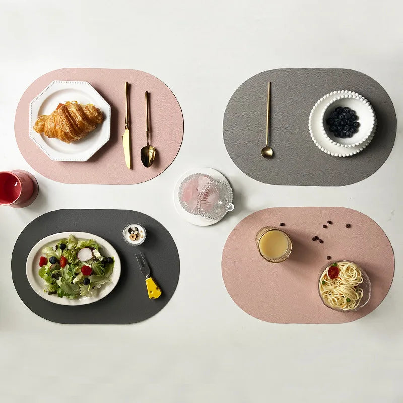 4-Pack Faux Leather Oval Placemats – Washable, Non-Slip, Oil-Proof &amp; Stain-Resistant Table Mats - lafenora