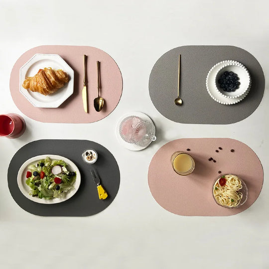 4-Pack Faux Leather Oval Placemats – Washable, Non-Slip, Oil-Proof &amp; Stain-Resistant Table Mats - lafenora