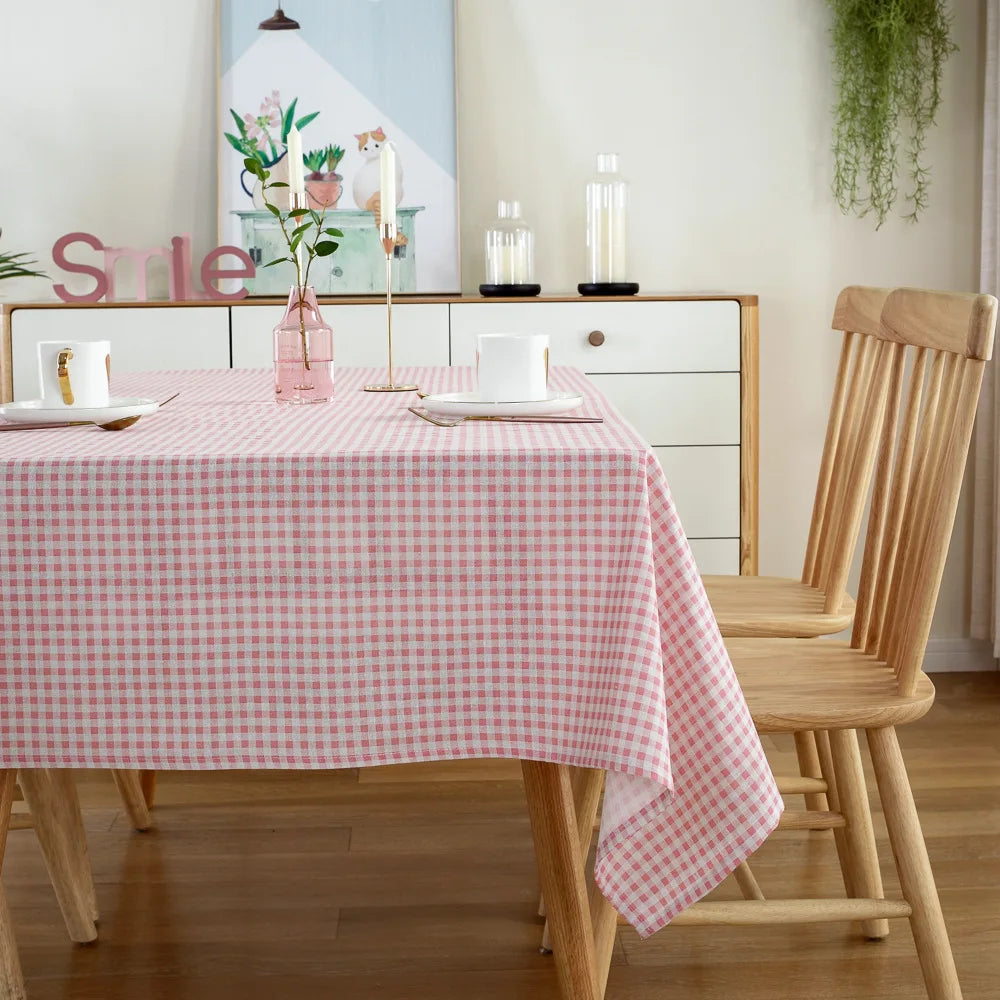 Vintage Gingham Checkered Cotton Tablecloth for Indoor & Outdoor Dining - lafenora