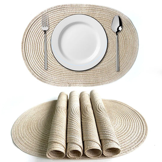 4-Piece Oval PU Placemats Set – Farmhouse &amp; Outdoor Dining Table Mats - lafenora